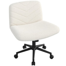 Yaheetech Swivel Armless Boucle Swivel Desk Chair With Star Base - Ivory - thumbnail 2
