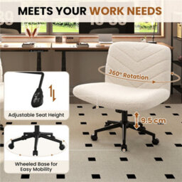 Yaheetech Swivel Armless Boucle Swivel Desk Chair With Star Base - Ivory - thumbnail 6