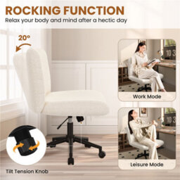 Yaheetech Swivel Armless Boucle Swivel Desk Chair With Star Base - Ivory - thumbnail 7