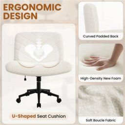 Yaheetech Swivel Armless Boucle Swivel Desk Chair With Star Base - Ivory - thumbnail 5