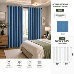 Aspire Homeware Blue Linen 100% Blackout Curtain-Thermal Insulated Eyelet Room Darkening Curtain Pair (W)228Cm X (D)228Cm - thumbnail 7