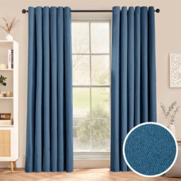 Aspire Homeware Blue Linen 100% Blackout Curtain-Thermal Insulated Eyelet Room Darkening Curtain Pair (W)228Cm X (D)228Cm