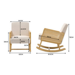 Thehotsale Beige Linen Wooden Rocking Chair With Wood Frame Upholstered Recliner Armchair Rocker Lounge Chair - thumbnail 9