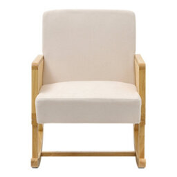 Thehotsale Beige Linen Wooden Rocking Chair With Wood Frame Upholstered Recliner Armchair Rocker Lounge Chair - thumbnail 3