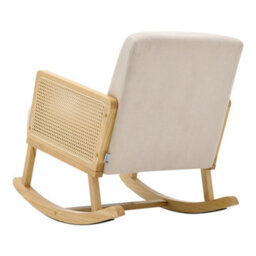 Thehotsale Beige Linen Wooden Rocking Chair With Wood Frame Upholstered Recliner Armchair Rocker Lounge Chair - thumbnail 5