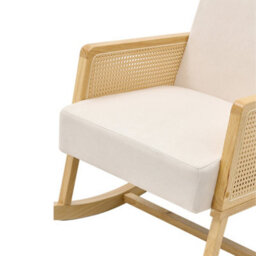 Thehotsale Beige Linen Wooden Rocking Chair With Wood Frame Upholstered Recliner Armchair Rocker Lounge Chair - thumbnail 6