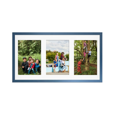 AK Frames 40X20Cm Navy Blue Sleek Multi Photo Frame With White Mount - Holds 3 Apertures (3X) 6X4 Photos - image 1