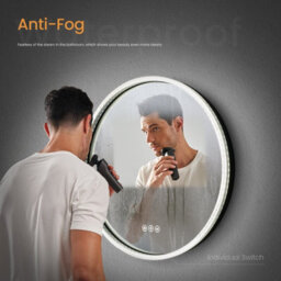 Emke Round Bathroom Mirror With Led Lights 600mm Dimmable 3 Colours Illuminated Crystal Frame Fashion Defogging Mirror - thumbnail 3