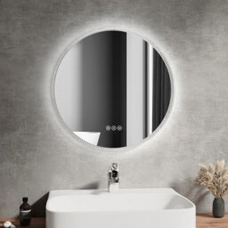 Emke Round Bathroom Mirror With Led Lights 600mm Dimmable 3 Colours Illuminated Crystal Frame Fashion Defogging Mirror - thumbnail 1