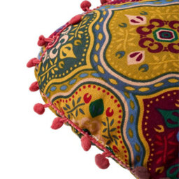 Thehotsale Yellow Romantic Turkish-Style Faux Linen Double-Sided Chair Cushion With Pom-Poms, 40Cm (W) X 40Cm (D) X 8Cm (H) - thumbnail 5