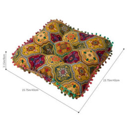 Thehotsale Yellow Romantic Turkish-Style Faux Linen Double-Sided Chair Cushion With Pom-Poms, 40Cm (W) X 40Cm (D) X 8Cm (H) - thumbnail 9