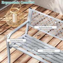 Gainoom 127Cm Gray Outdoor Garden Bench Metal Patio Bench - thumbnail 6