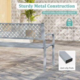Gainoom 127Cm Gray Outdoor Garden Bench Metal Patio Bench - thumbnail 7