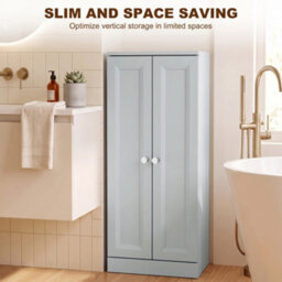 Homcom Narrow Bathroom Cabinet, Slim Storage Cabinet, Light Blue - thumbnail 5