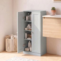 Homcom Narrow Bathroom Cabinet, Slim Storage Cabinet, Light Blue - thumbnail 2