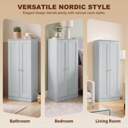 Homcom Narrow Bathroom Cabinet, Slim Storage Cabinet, Light Blue - thumbnail 8
