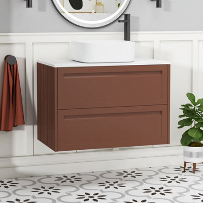 Royal Bathrooms Royal Bathroom Elmore 800mm Terracotta Clay Wall Mounted Countertop Bathroom Vanity Unit 2 Drawer With Elena Basin - image 1