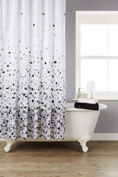 Kav Shower Curtain Fabric Water Proof Extra Full Bath Coverage 220Cmx180Cm 100% Polyester Weighted Hem (Mosaic Grey/white)