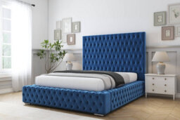 "Sloomy Ambassador Navy Plush Bed Frame With Mattress With 50""  Upholstered Headboard 4' Small Double" - thumbnail 2