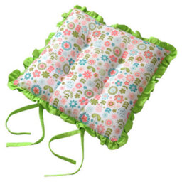 Homescapes Reversible Green Frilled Cushion Seat Pad With Ties Retro Flower - thumbnail 1