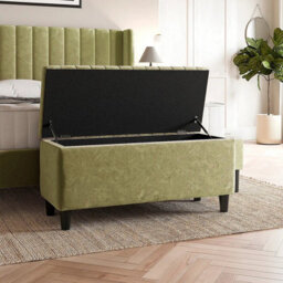 137Cm Lined Upholstered Ottoman Storage Box - Mink Plush Velvet Blanket Storage Box With Wooden Legs - thumbnail 2