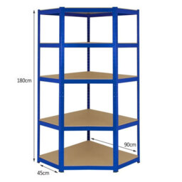 MonsterShop T-Rax Corner Racking Unit & Pack Of 2 Garage Shelving Unit Extra Wide - 5 Tier Heavy Duty Rack For Storage Utility Shelves - thumbnail 4