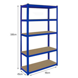 MonsterShop T-Rax Corner Racking Unit & Pack Of 2 Garage Shelving Unit Extra Wide - 5 Tier Heavy Duty Rack For Storage Utility Shelves - thumbnail 5
