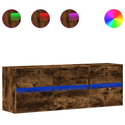 Berkfield Durable Tv Wall Cabinet With Led Lights Smoked Oak 130X31X45 Cm - image 1