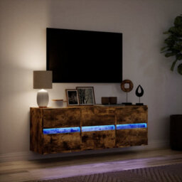 Berkfield Durable Tv Wall Cabinet With Led Lights Smoked Oak 130X31X45 Cm - thumbnail 5