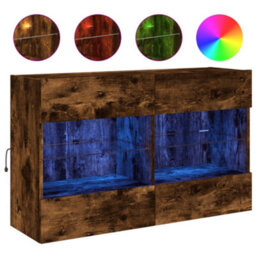Berkfield Durable Tv Wall Cabinet With Led Lights Smoked Oak 98.5X30X60.5 Cm - thumbnail 1