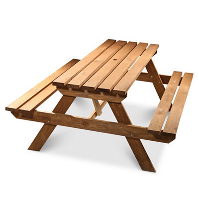 GoodHome Agad Wooden 6 Seater Picnic Bench