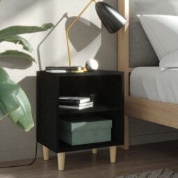 Berkfield Bed Cabinet With Solid Wood Legs Black 40X30X50 Cm - thumbnail 1
