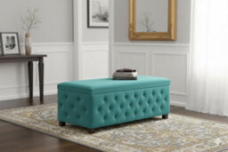 180Cm Wide Empire Ottoman Storage Box With Legs, Teal Velvet Chesterfield Upholstered Ottoman Footstool Coffee Table - thumbnail 4