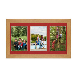 AK Frames 40X20Cm Oak Modern Multi Photo Frame With Crimson Mount - Holds 3 Apertures (3X) 6X4 Photos