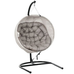 Outsunny Hanging Egg Chair Outdoor Indoor Swing Chair, Folding Basket, Sand - thumbnail 2