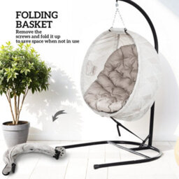 Outsunny Hanging Egg Chair Outdoor Indoor Swing Chair, Folding Basket, Sand - thumbnail 6