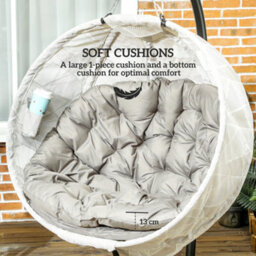Outsunny Hanging Egg Chair Outdoor Indoor Swing Chair, Folding Basket, Sand - thumbnail 4