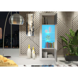 Creative Furniture Illume Display Cabinet 170Cm - White & Grey Gloss Doors And Led Lights - thumbnail 3