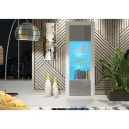 Creative Furniture Illume Display Cabinet 170Cm - White & Grey Gloss Doors And Led Lights - thumbnail 2