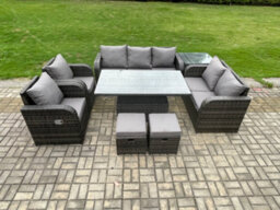 Fimous Rattan Outdoor Garden Furniture Sets Adjustable Rising Lifting Dining Table Reclining Chair Set With Side Table - thumbnail 1