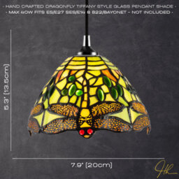 Happy Homewares Dragonfly Themed Green Stained Glass Tiffany Pendant Lighting Shade With Beads - thumbnail 6