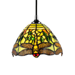 Happy Homewares Dragonfly Themed Green Stained Glass Tiffany Pendant Lighting Shade With Beads - thumbnail 2