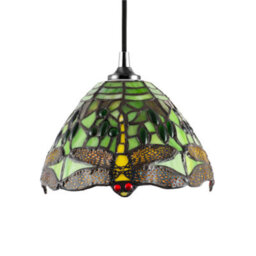 Happy Homewares Dragonfly Themed Green Stained Glass Tiffany Pendant Lighting Shade With Beads