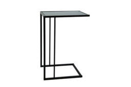Spot On Dealz C Shaped Side Sofa Table Black Metal Frame With Black Tempered Glass Top Coffee, Office Table Laptop Desk Living Room - thumbnail 2