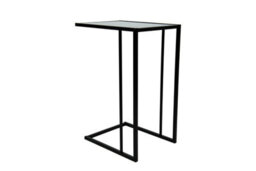 Spot On Dealz C Shaped Side Sofa Table Black Metal Frame With Black Tempered Glass Top Coffee, Office Table Laptop Desk Living Room - thumbnail 3