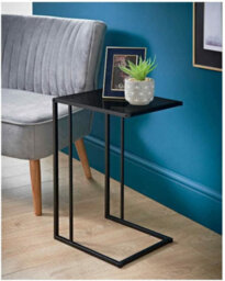 Spot On Dealz C Shaped Side Sofa Table Black Metal Frame With Black Tempered Glass Top Coffee, Office Table Laptop Desk Living Room