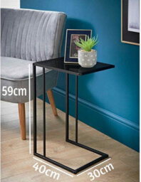 Spot On Dealz C Shaped Side Sofa Table Black Metal Frame With Black Tempered Glass Top Coffee, Office Table Laptop Desk Living Room - thumbnail 6