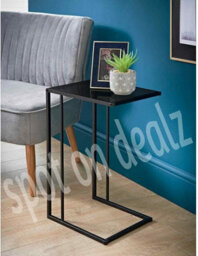 Spot On Dealz C Shaped Side Sofa Table Black Metal Frame With Black Tempered Glass Top Coffee, Office Table Laptop Desk Living Room - thumbnail 7