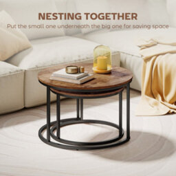 Wyld Haus Pasu Set Of 2 Round Nesting Coffee Tables - Rustic Brown Tabletops With Black Metal Frames - thumbnail 4