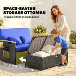 Outsunny Double Garden Rattan Daybed With Storage Ottoman, Brown - thumbnail 8